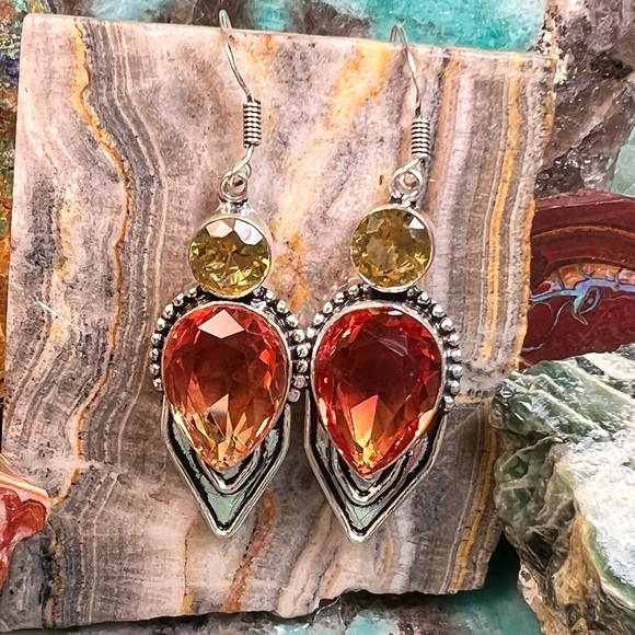 Hand Crafted Jewelry - Bi-color tourmaline & citrine earrings (Z-6)